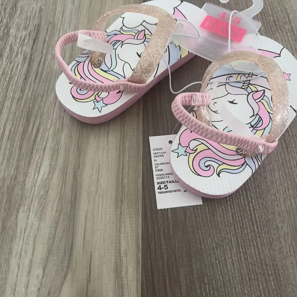 Children's Place Flip Flops Size 4/5 Unicorn Glitter Strap NWT